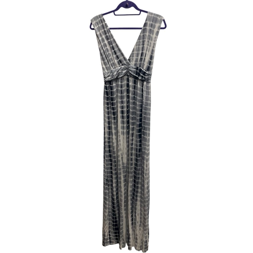 Umgee women’s batik maxi dress jersey stretch gray goddess strap twist large